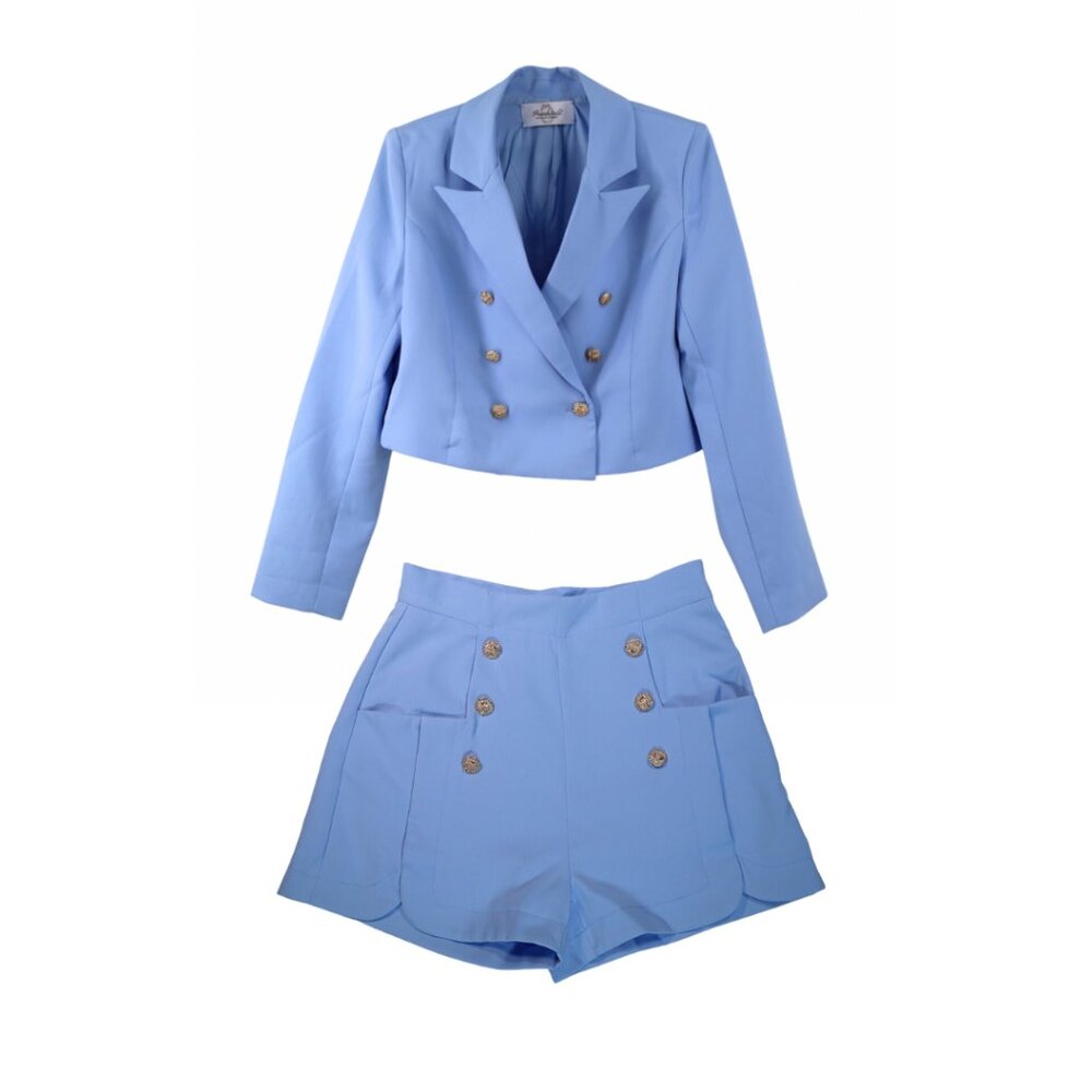 NWT Blue Tailored Suit Shorts Matching Set Old Money Office Chic Preppy - Picture 5 of 6